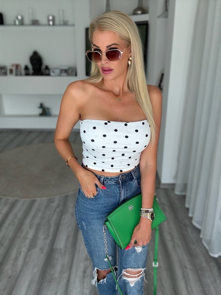 DINA crop top pöttyös fehér