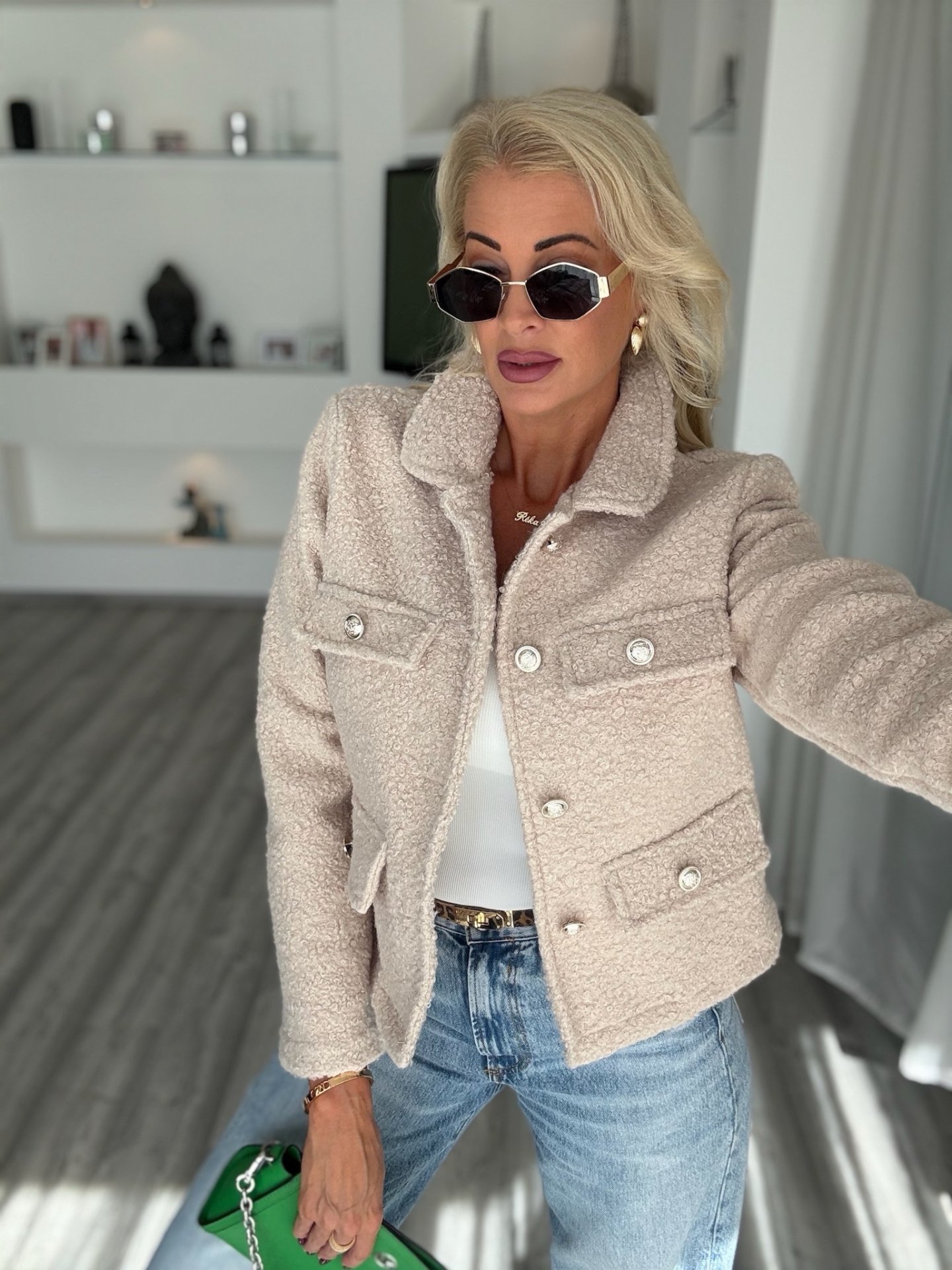 COCO tweed kabát homokbézs