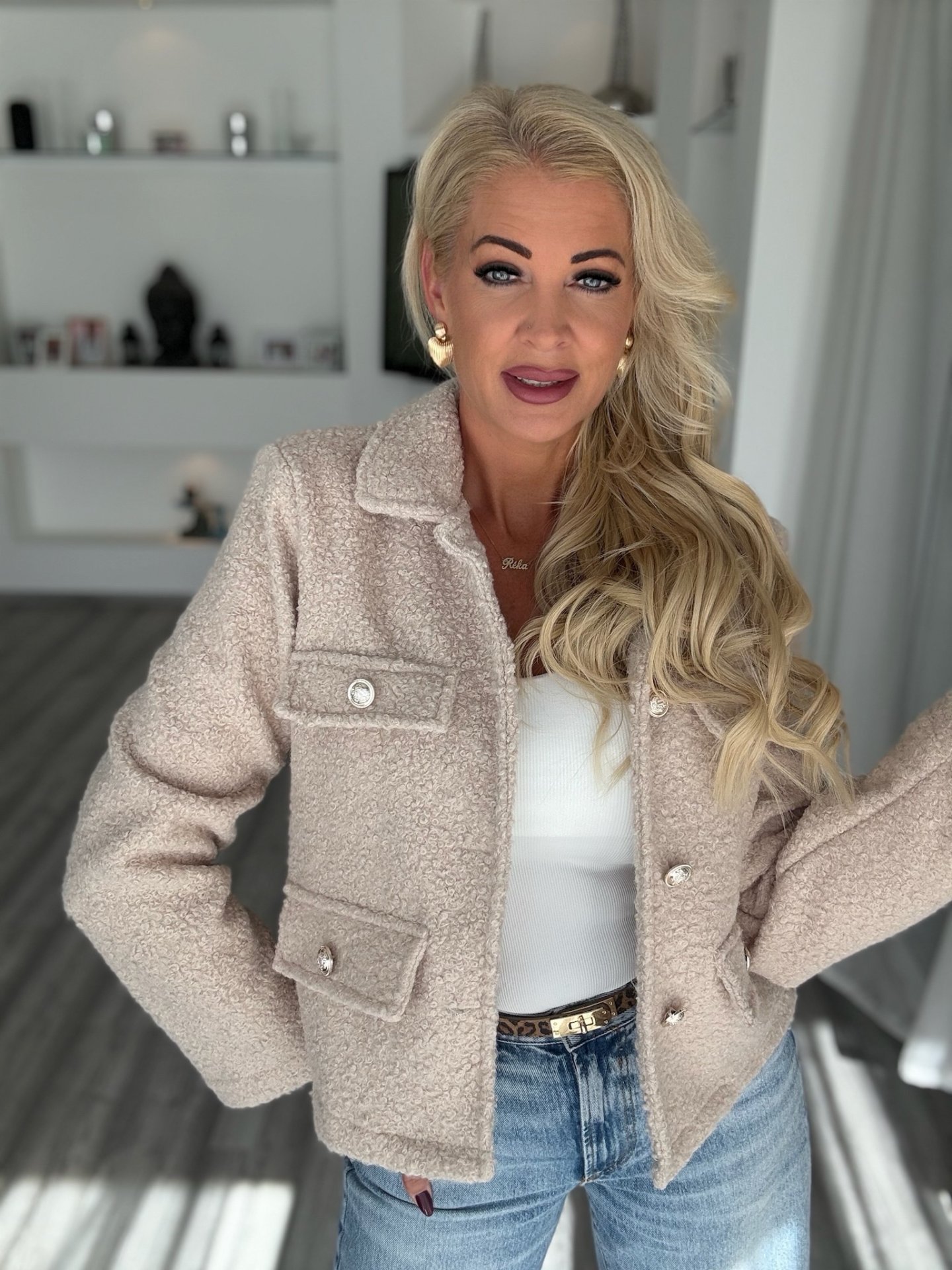 COCO tweed kabát homokbézs