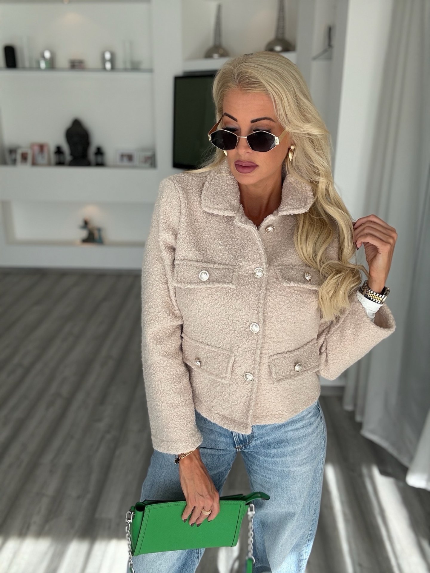 COCO tweed kabát homokbézs