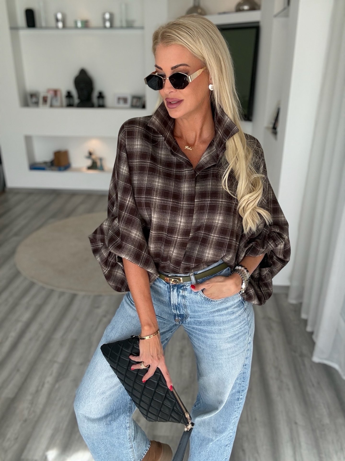 HEATHER kockás ing csokoládé