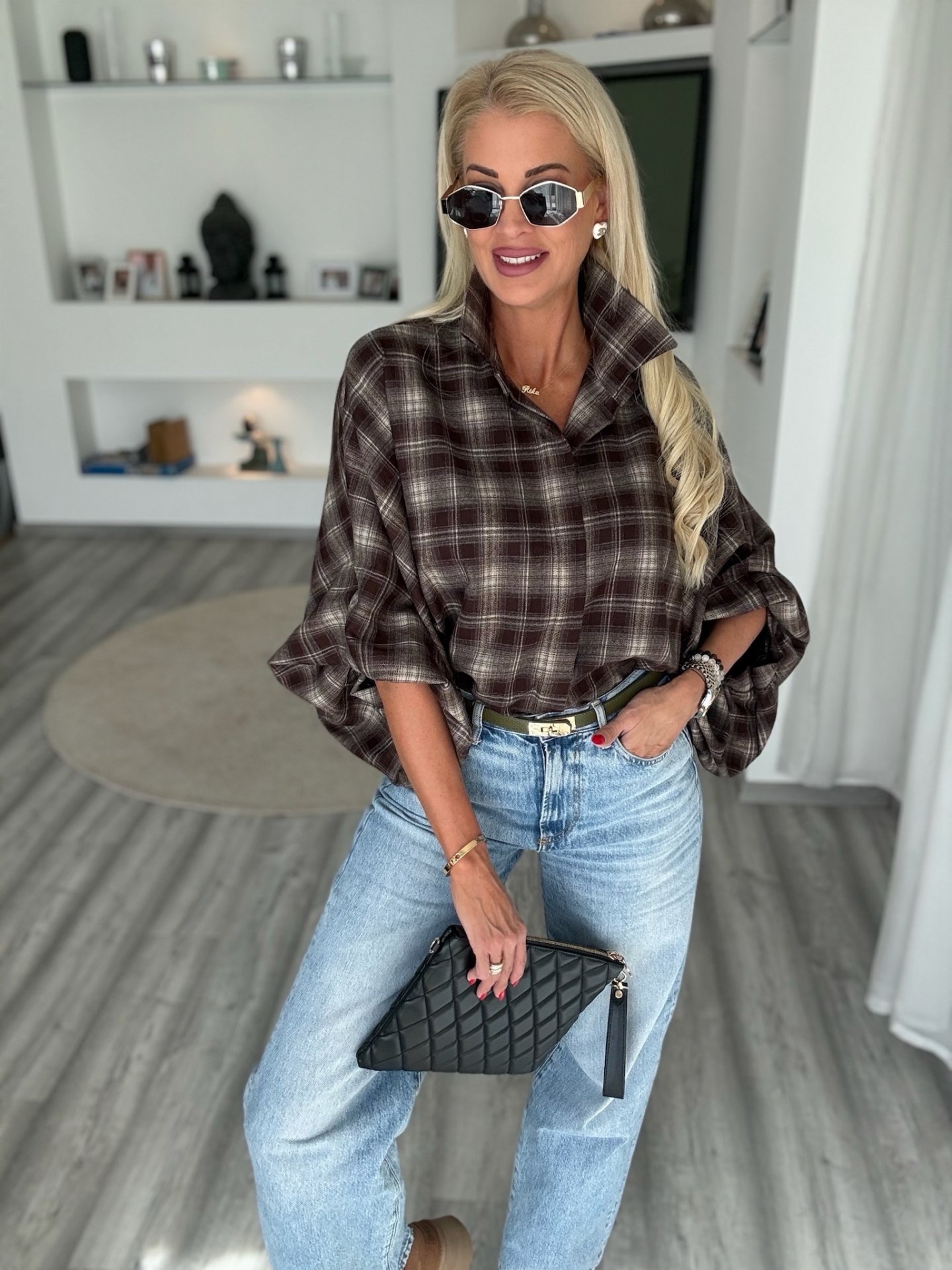 HEATHER kockás ing csokoládé