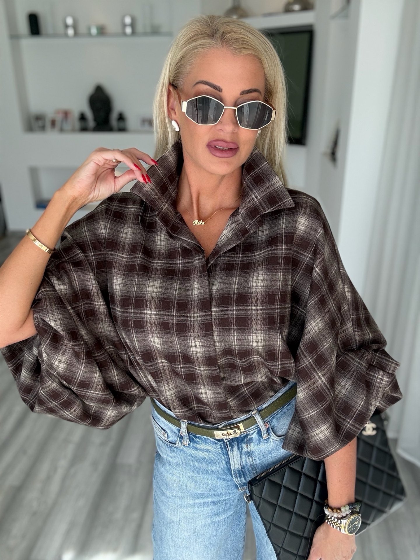 HEATHER kockás ing csokoládé