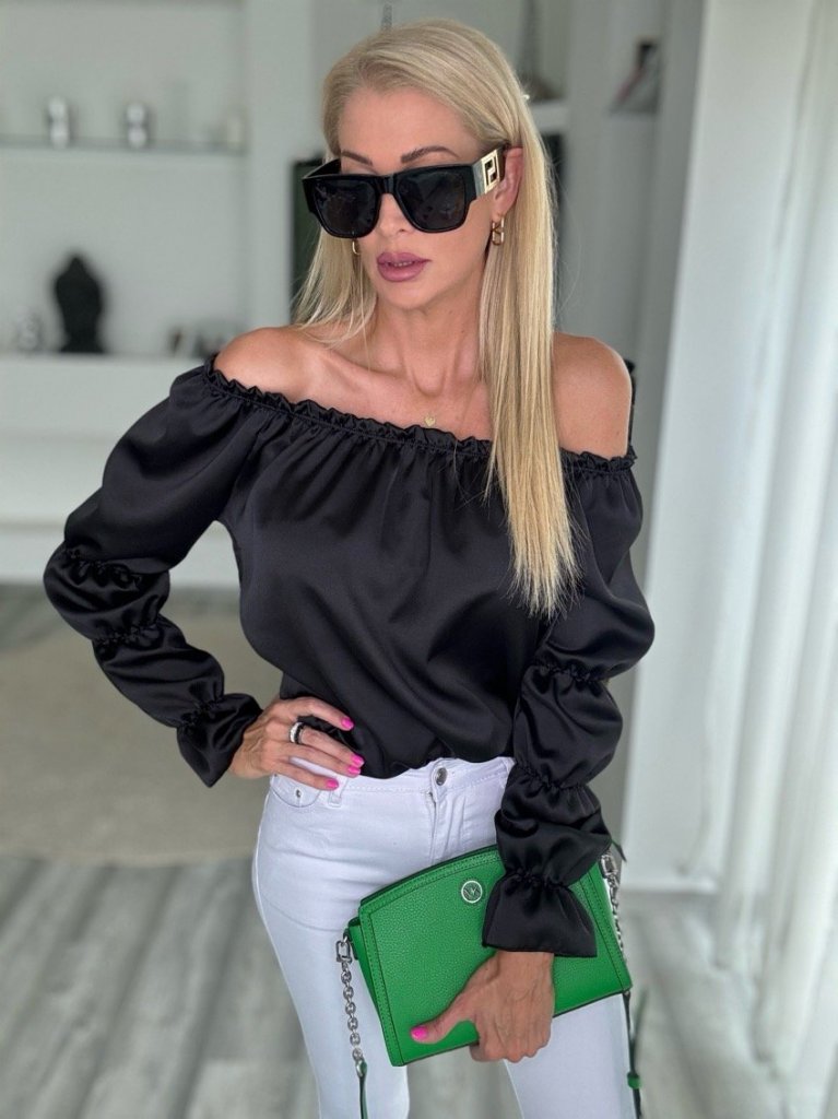 GIRL ejtett vállú felső fekete 