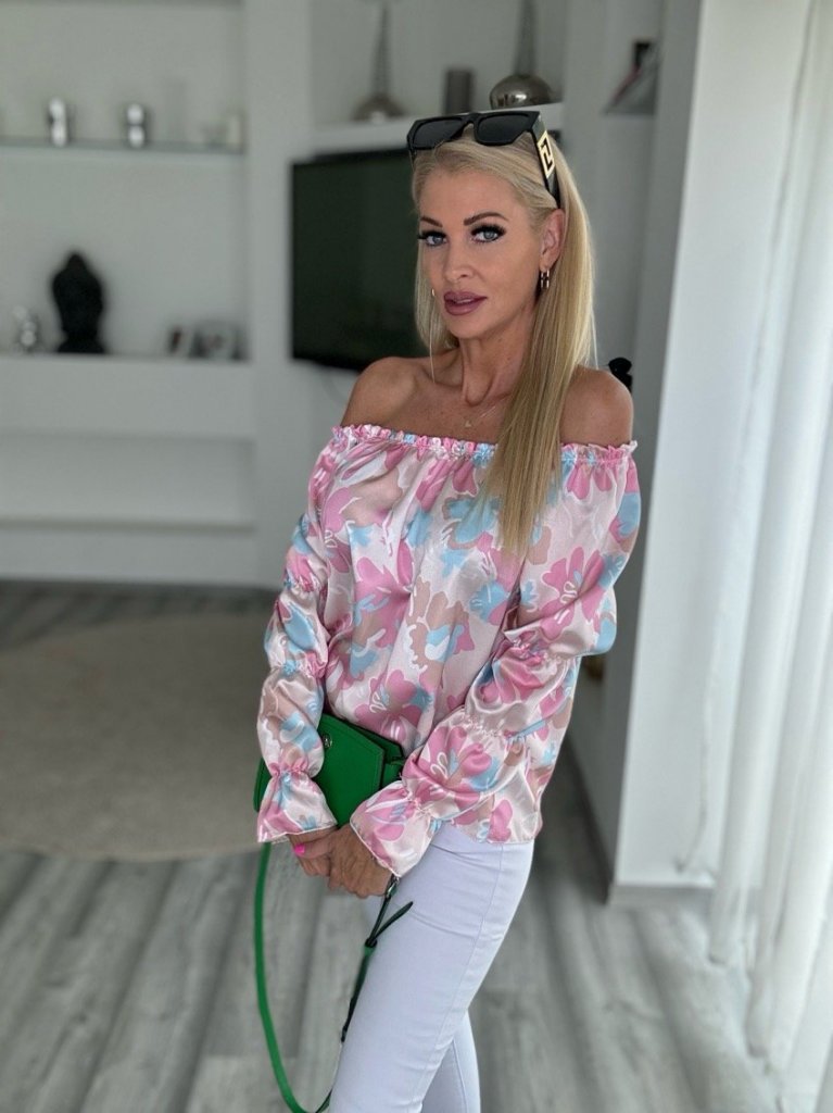 GIRL ejtett vállú felső virágos 