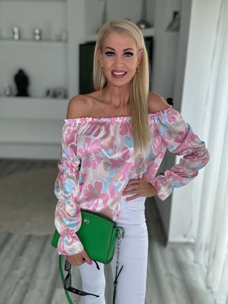 GIRL ejtett vállú felső virágos 