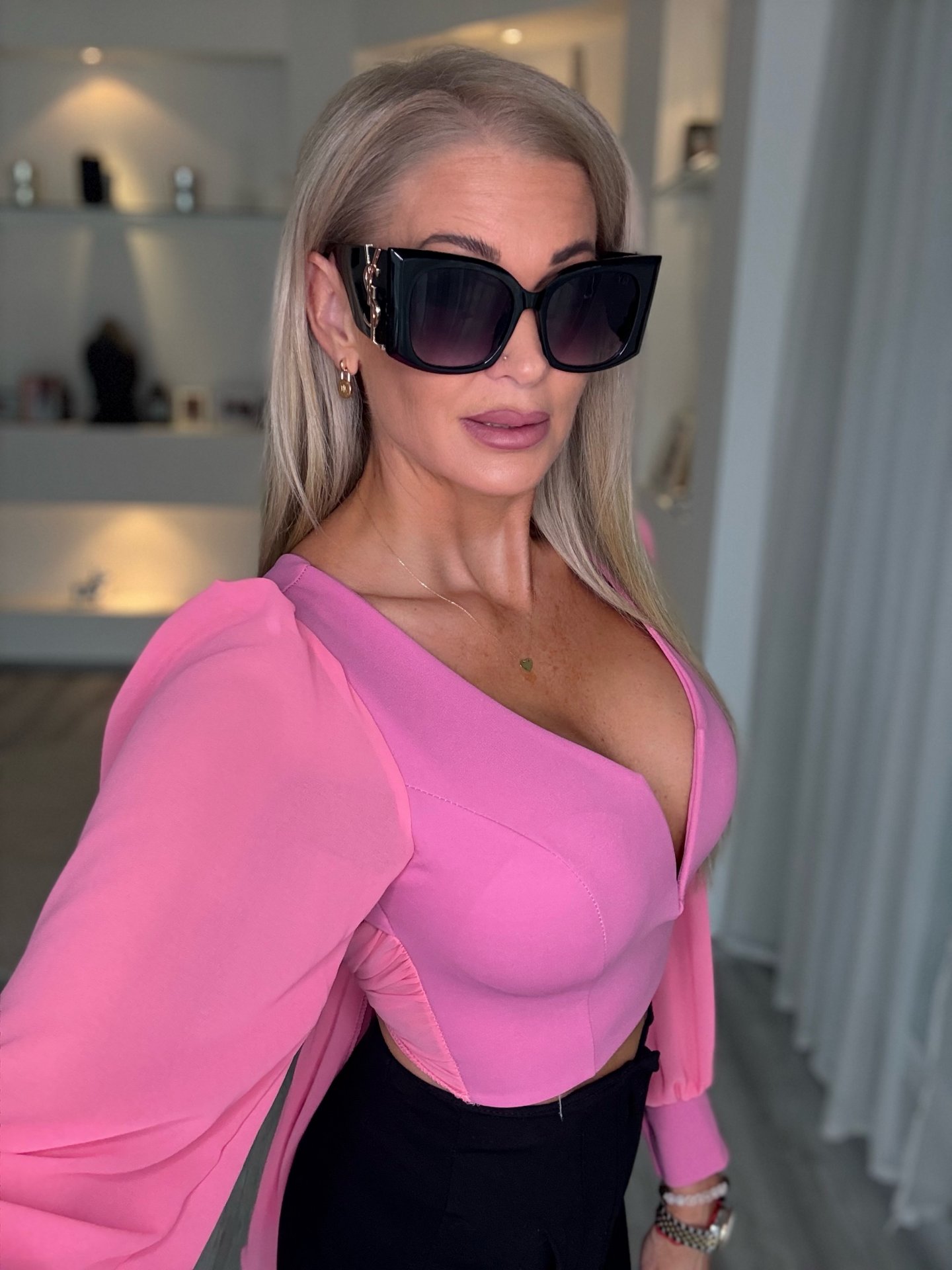 ELEVEN hátul nyitott blúz pink