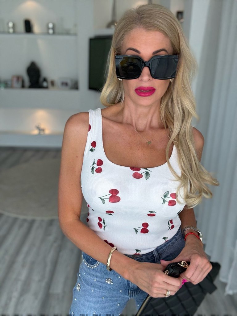 CHERRY bordázott trikó fehér 