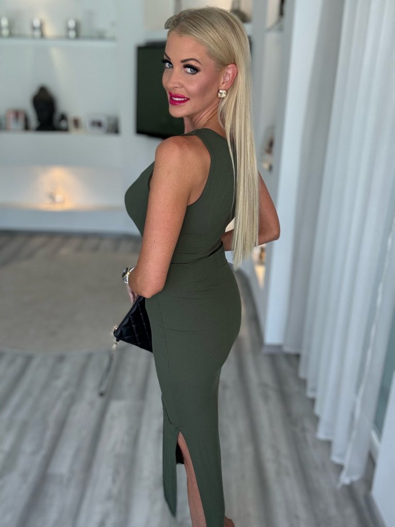 MEGAN bordázott ruha khaki 