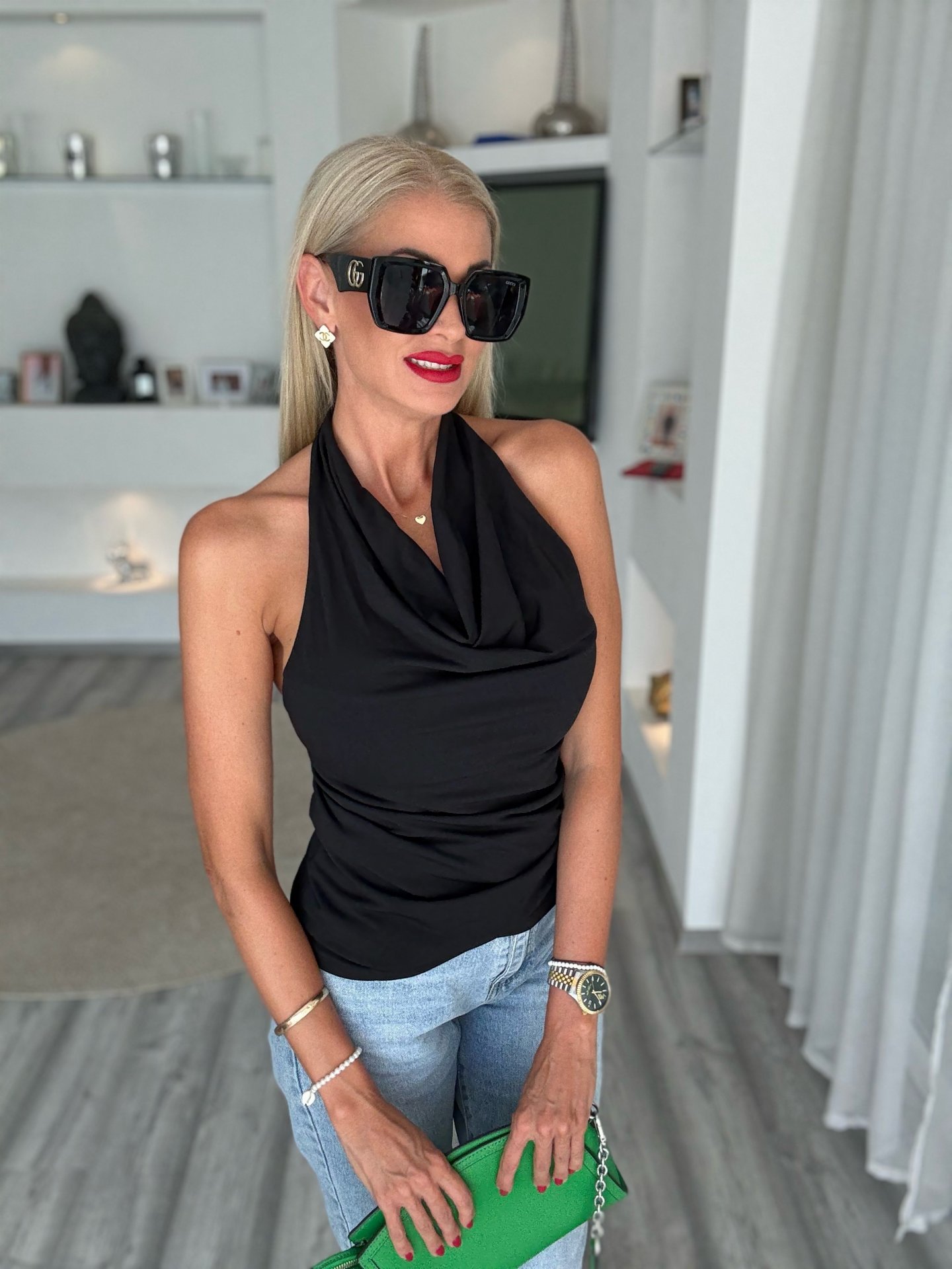 GLAM ejtett felső fekete