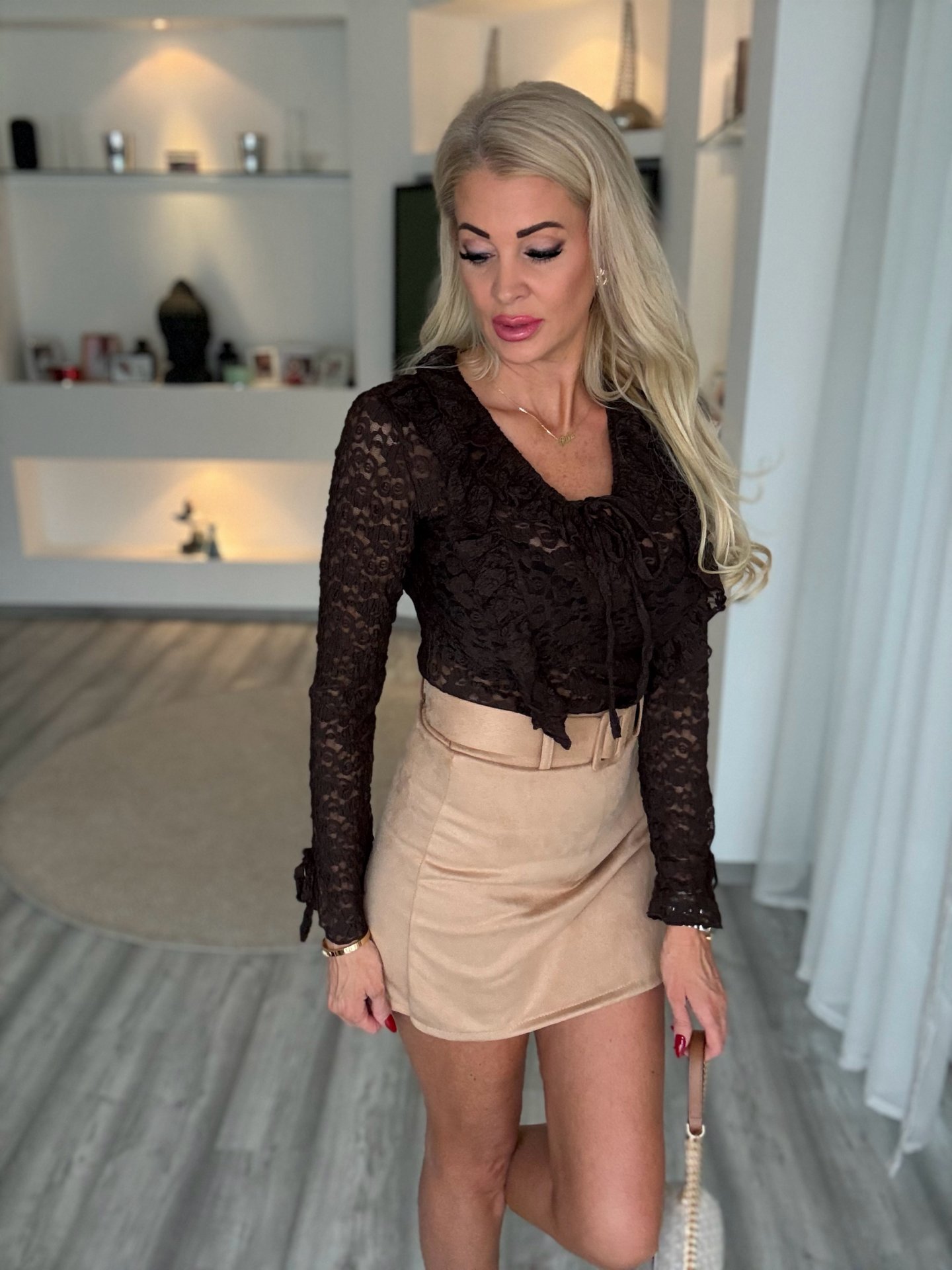 SZOKNYA-nadrág övvel camel 