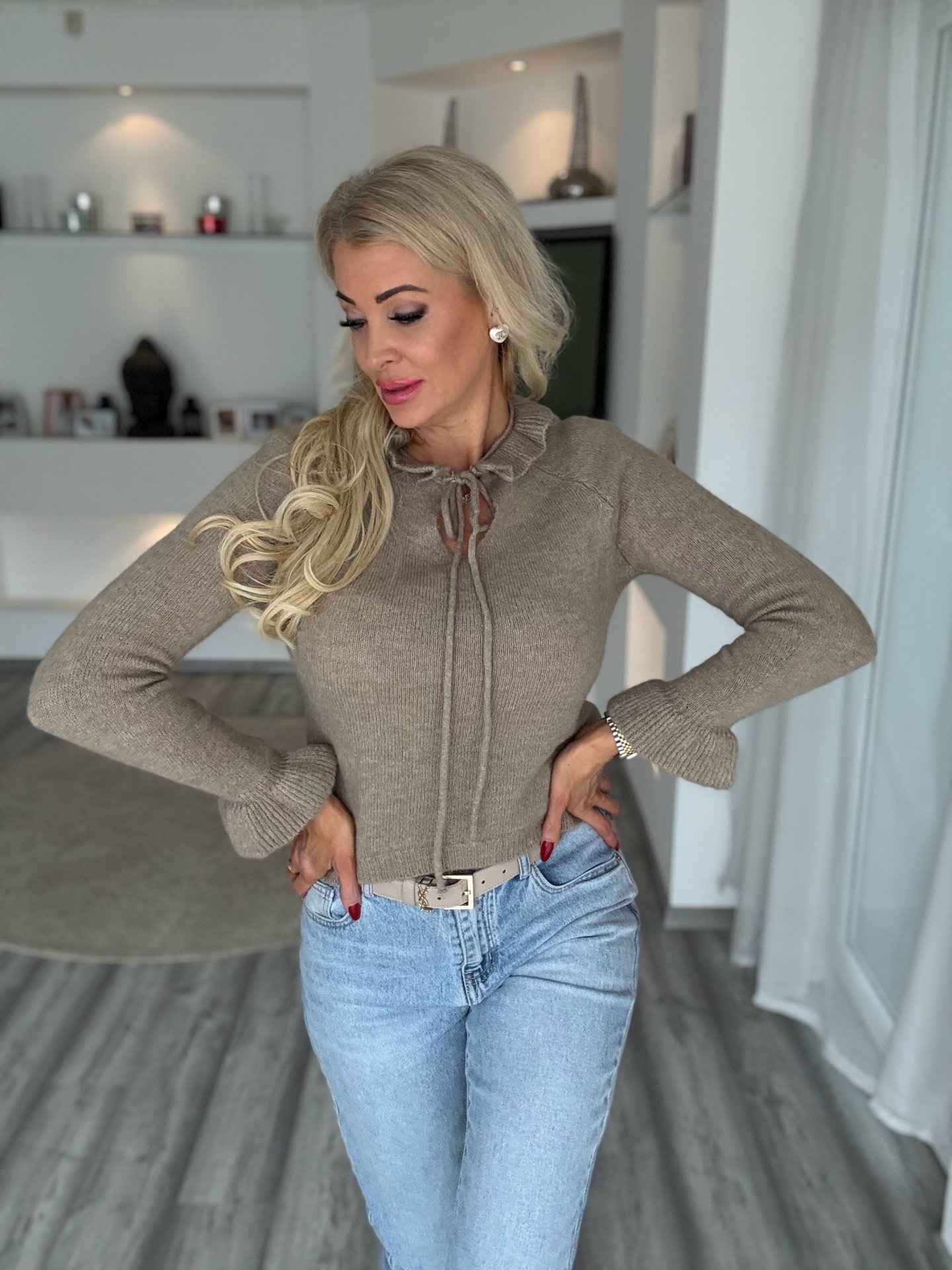 SOPHIE gyapjú pulcsi taupe 