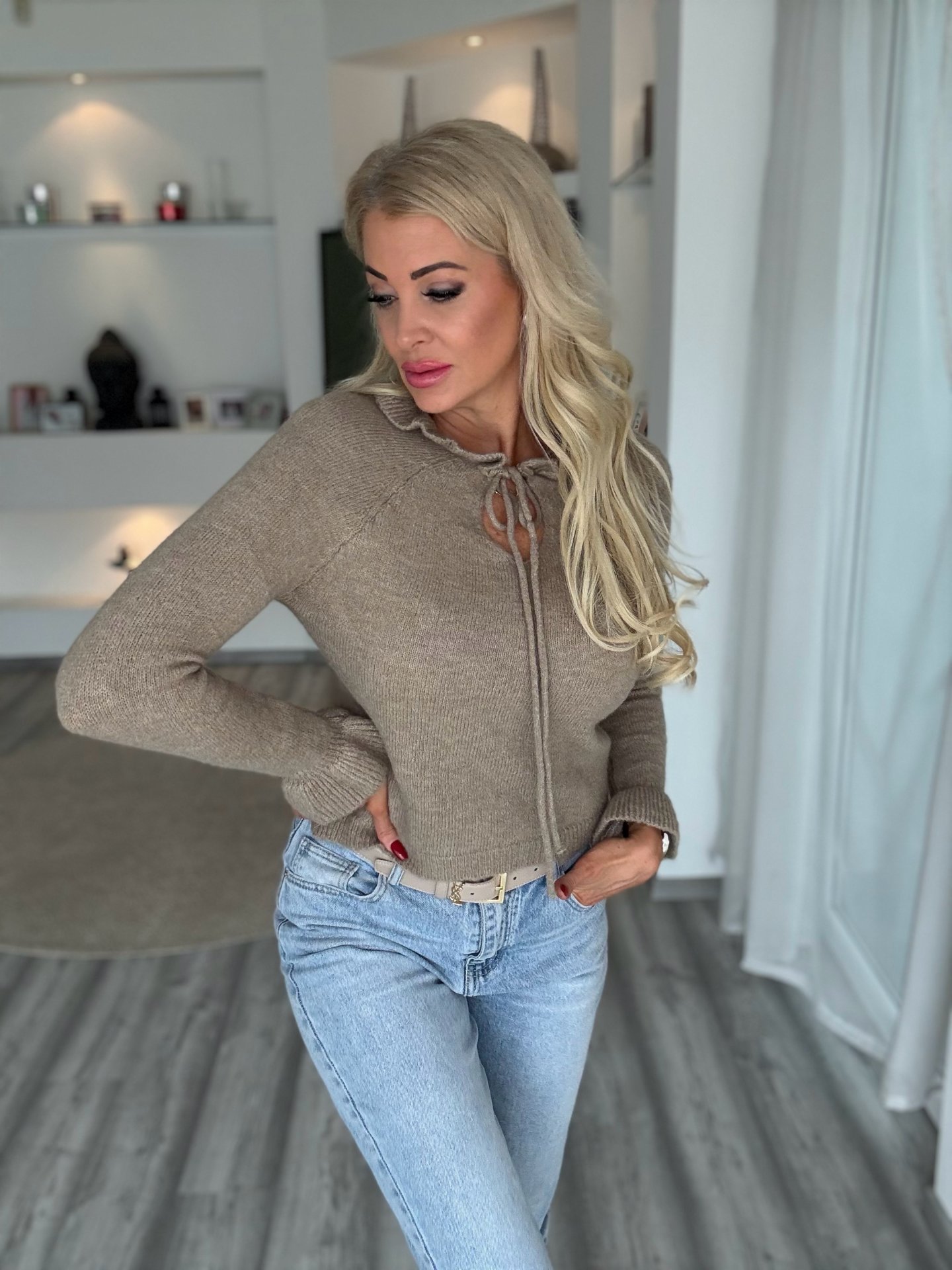 SOPHIE gyapjú pulcsi taupe 