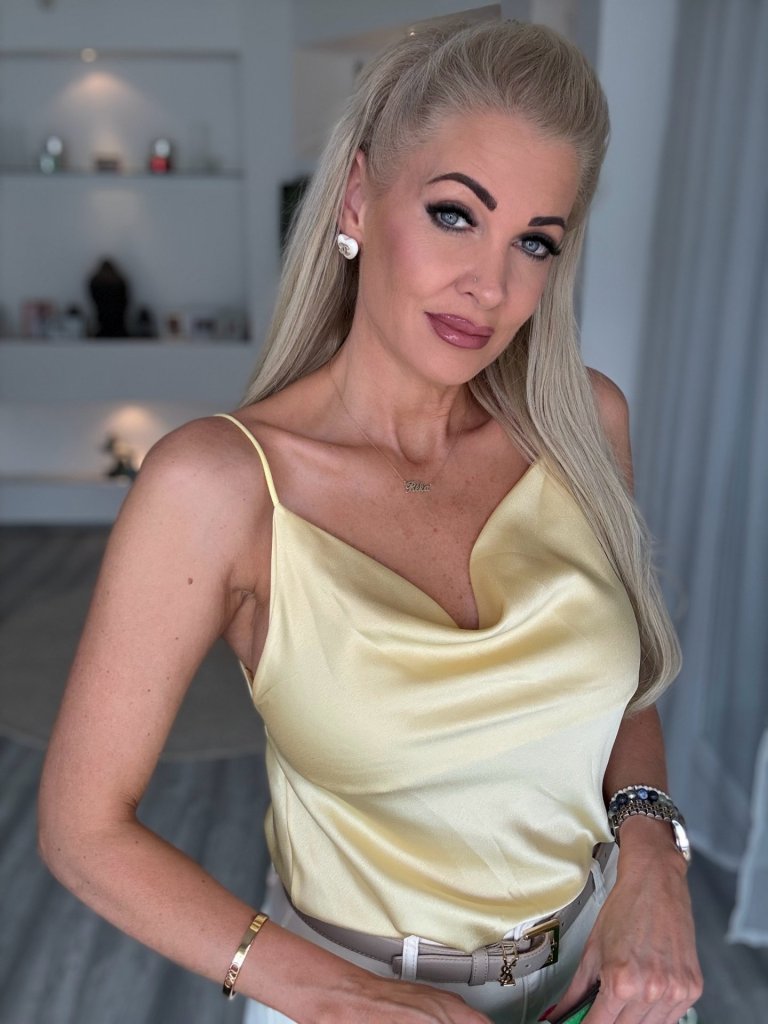 SATEN pántos felső sárga 