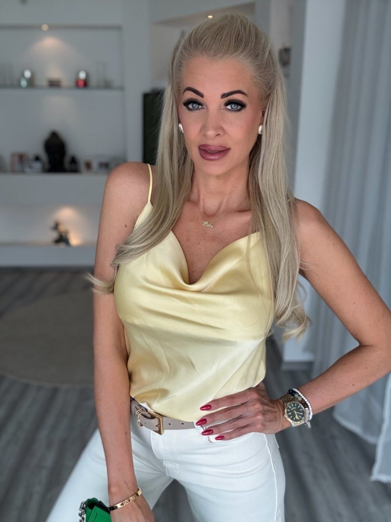 SATEN pántos felső sárga 