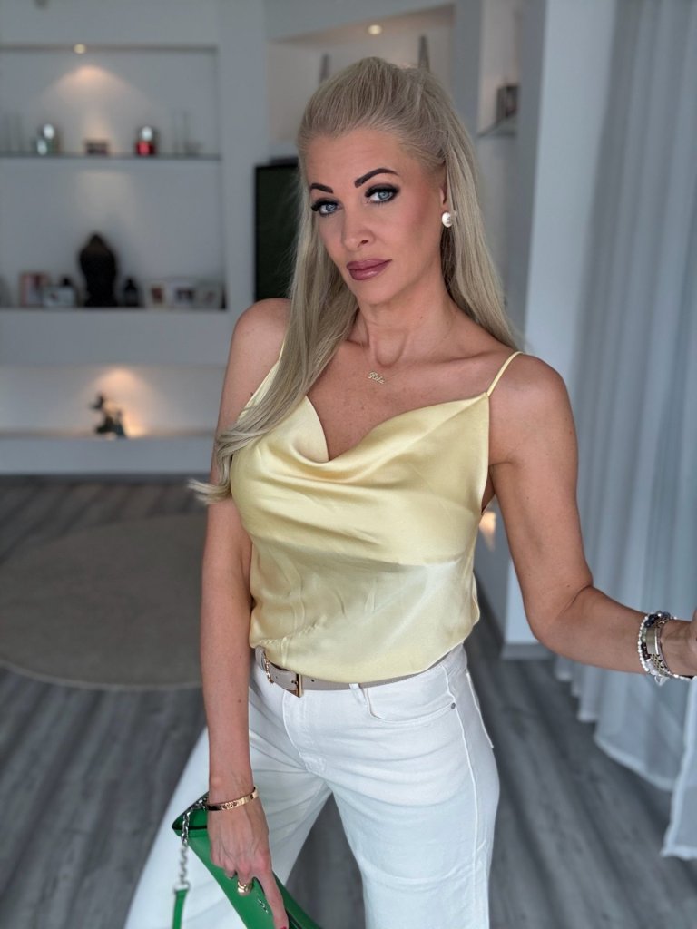 SATEN pántos felső sárga 