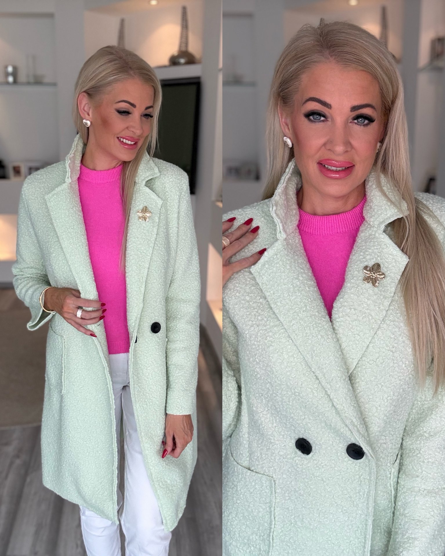 MACI egyenes szabású kabát alma zöld.