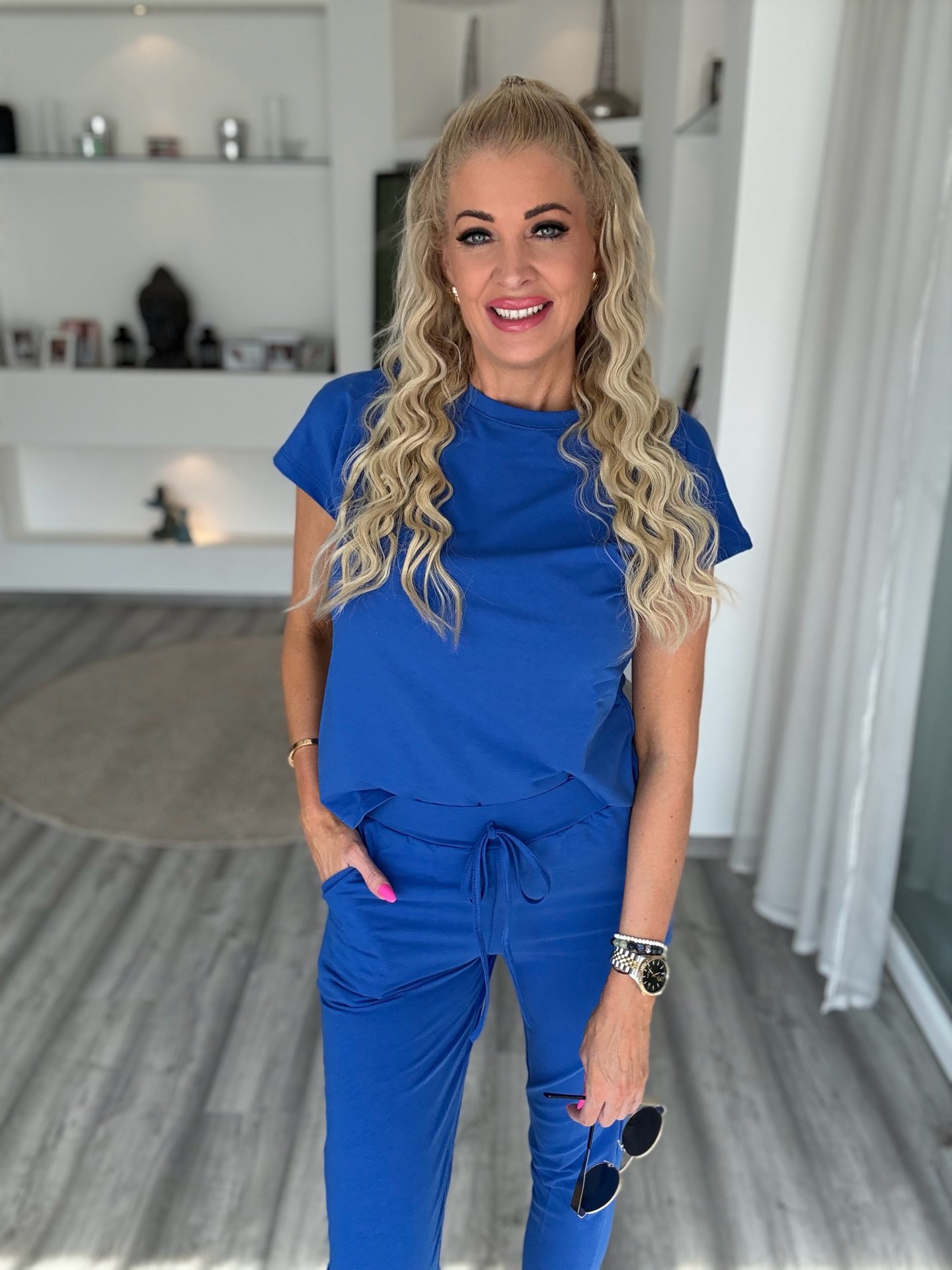 2 részes pamut szett királykék 