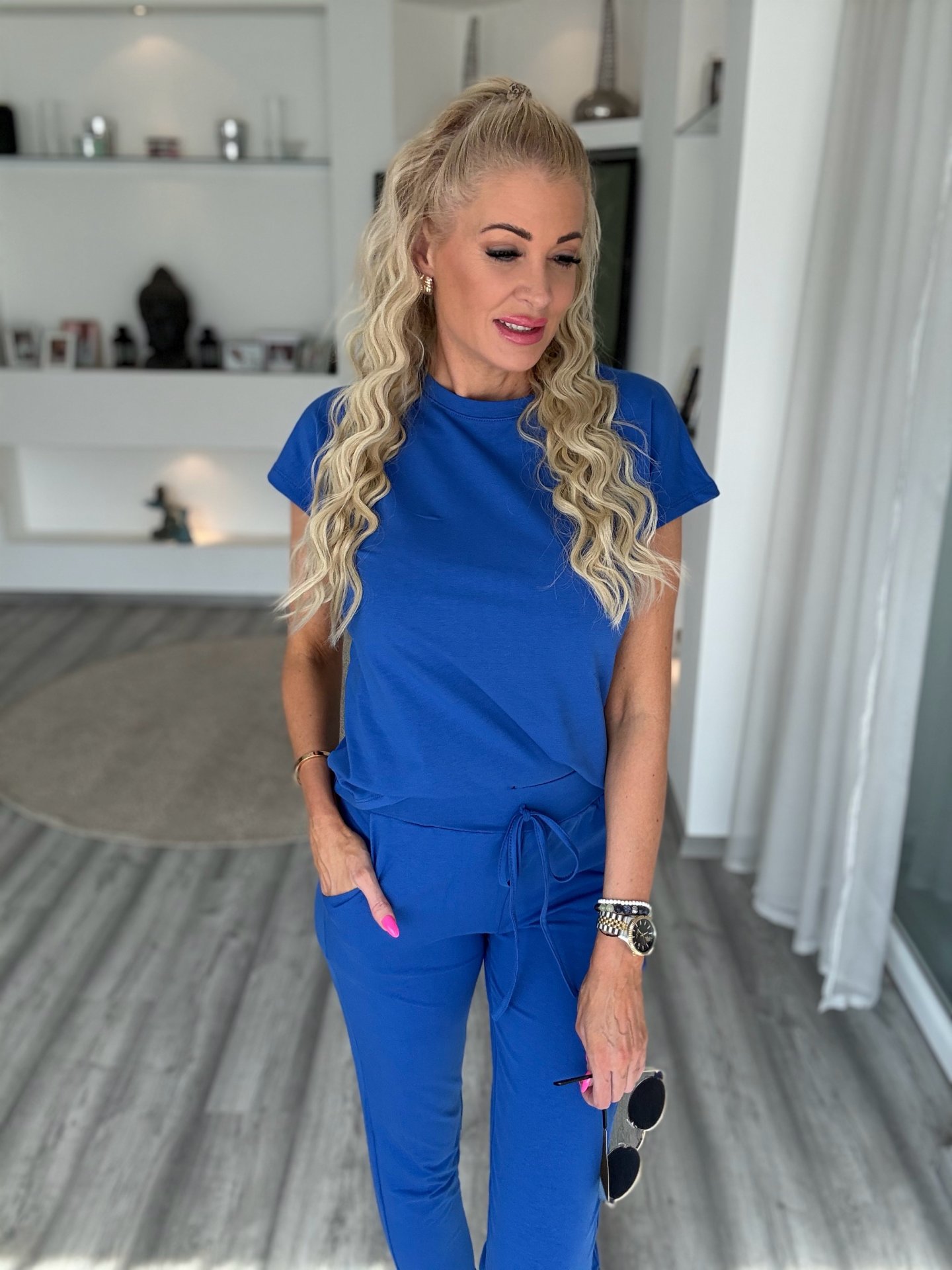 2 részes pamut szett királykék 