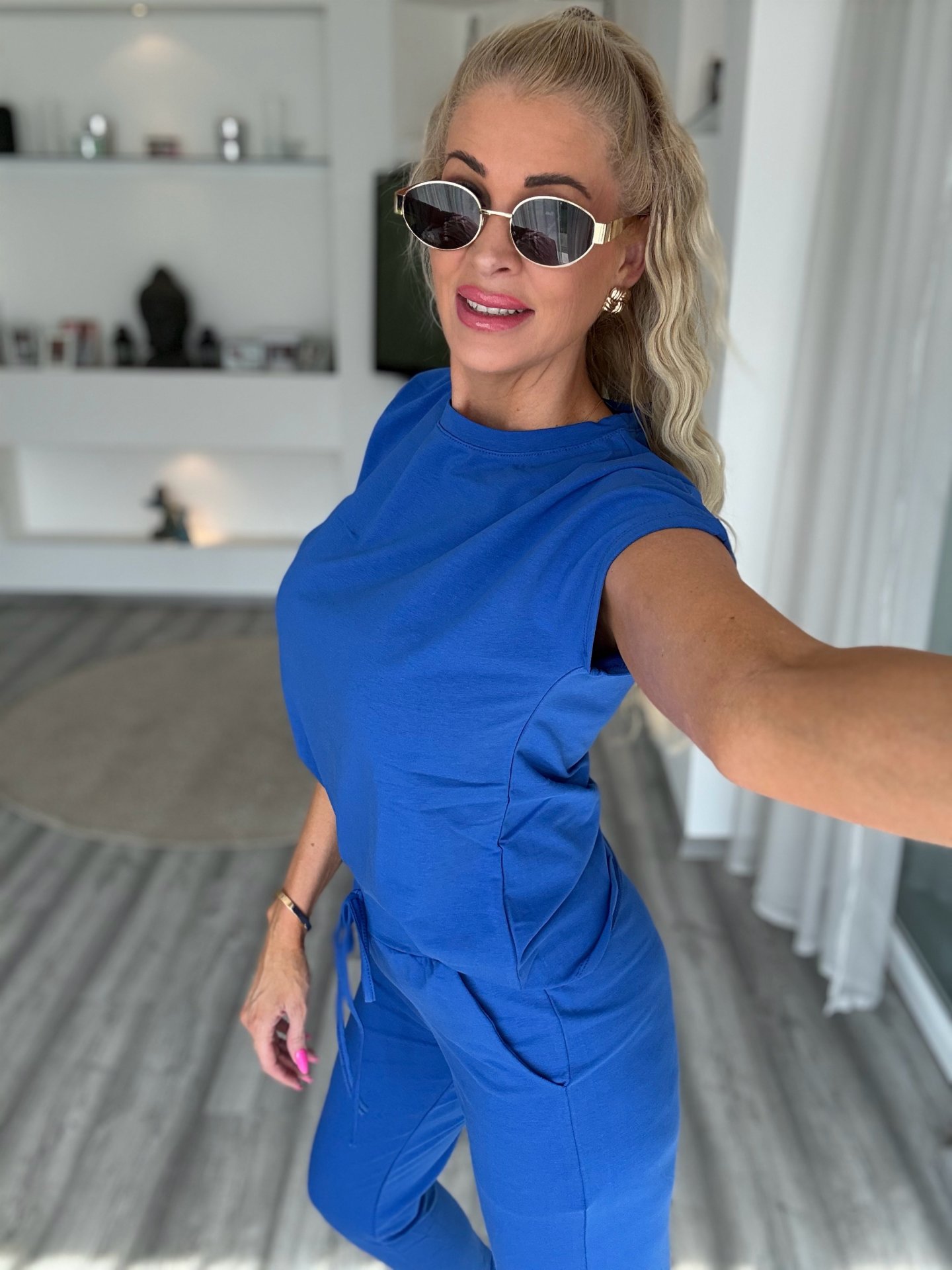 2 részes pamut szett királykék 