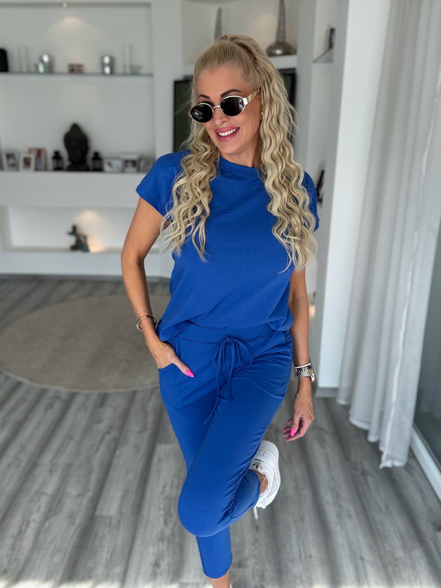 2 részes pamut szett királykék 