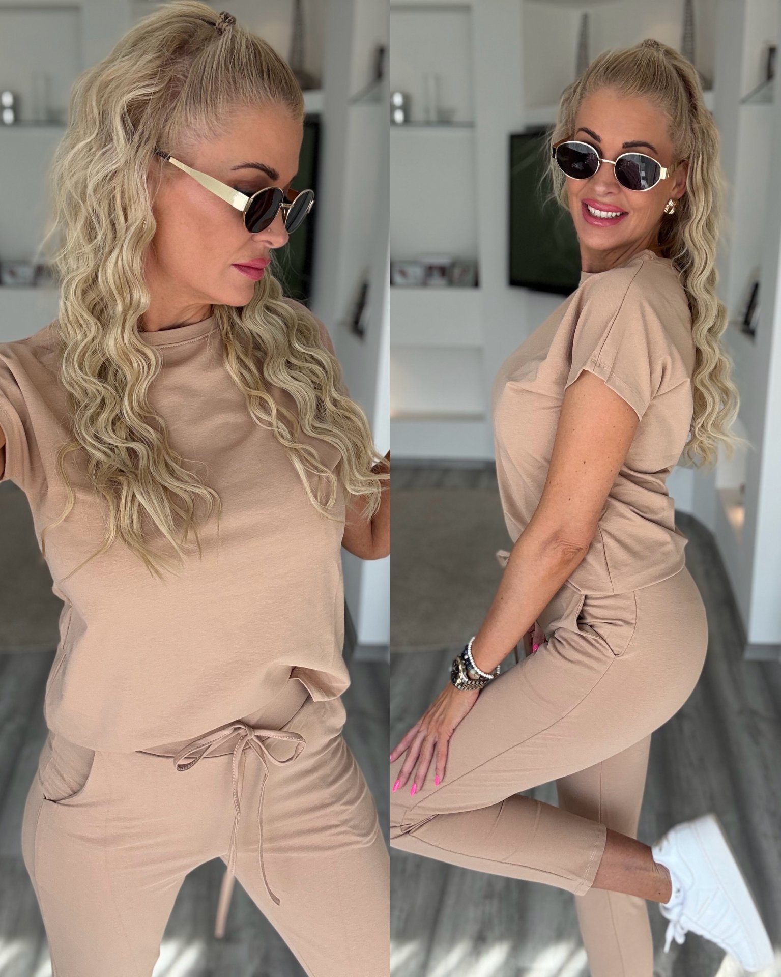 2 részes pamut szett barna 