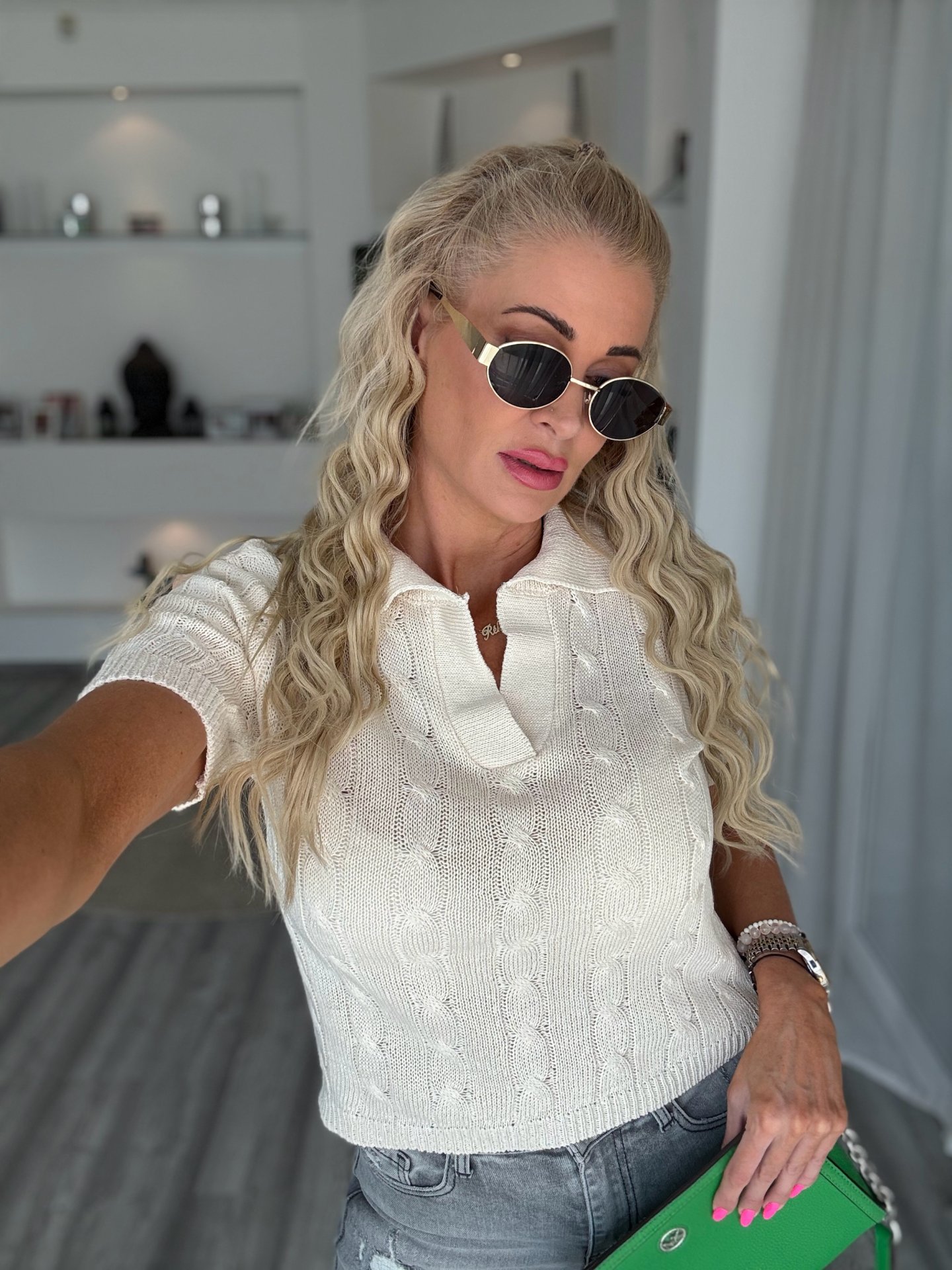 CLASSIC kötött galléros felső bézs 