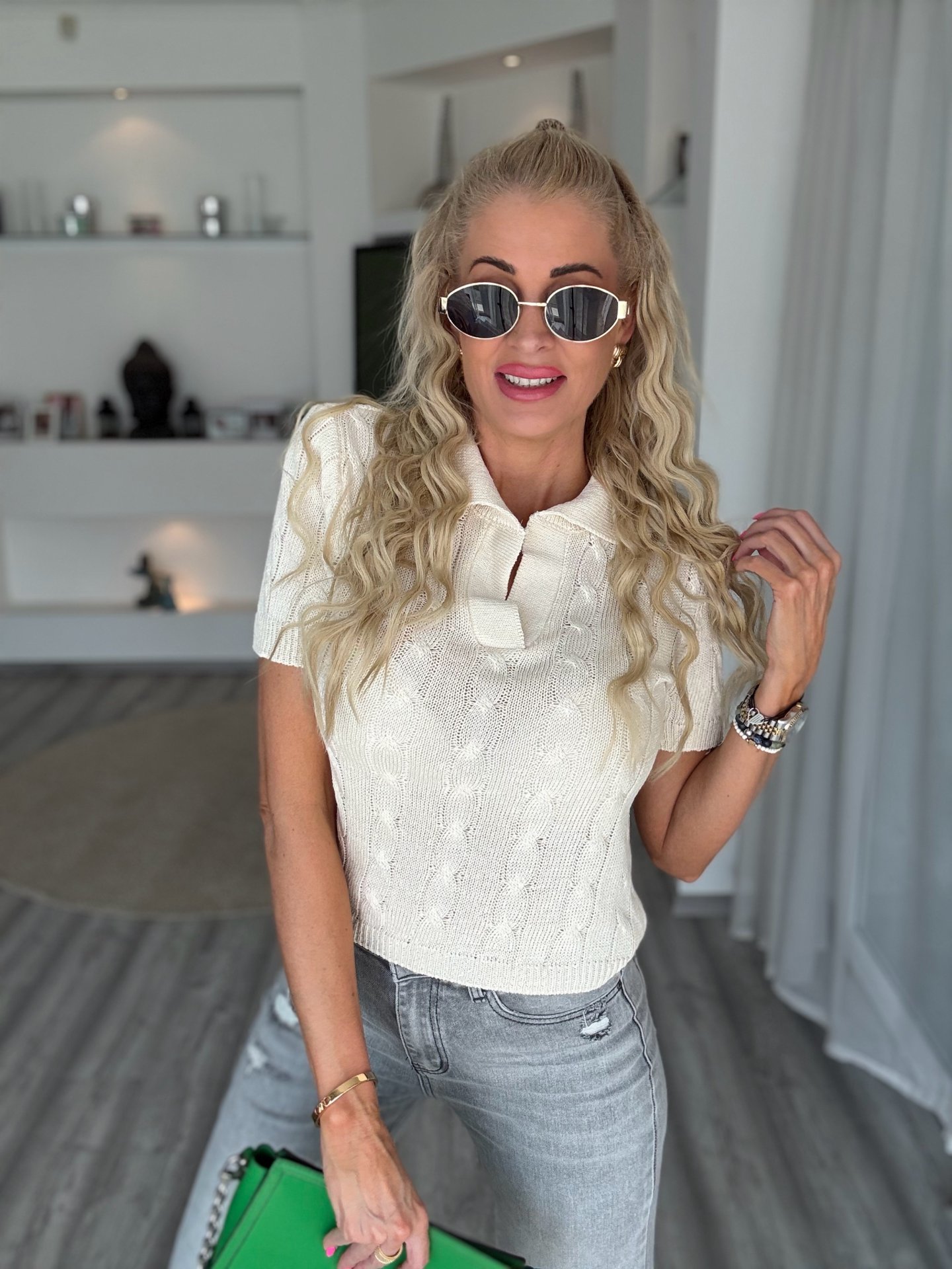 CLASSIC kötött galléros felső bézs 