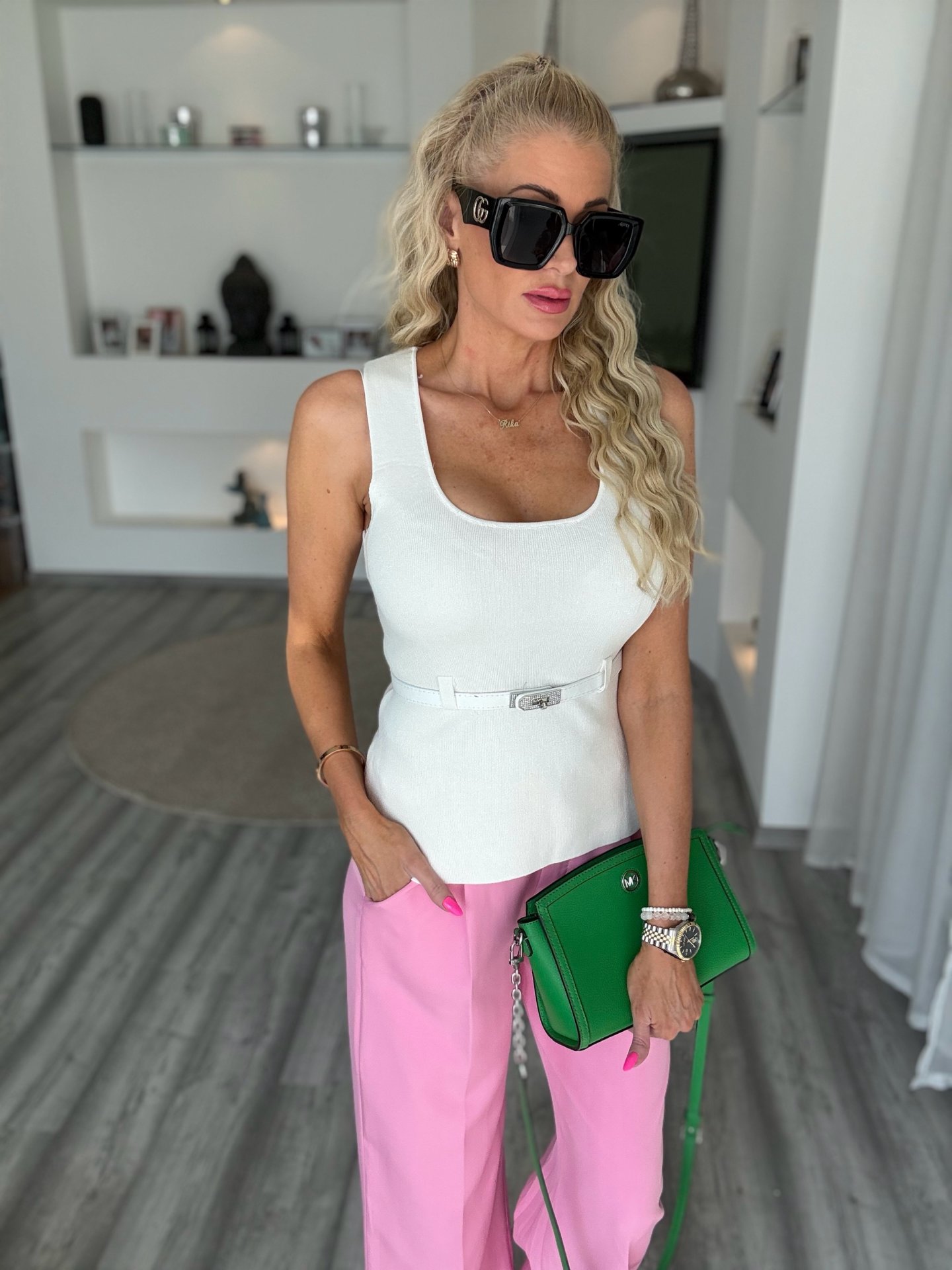 REBI egyenes szabású nadrág rózsaszín 