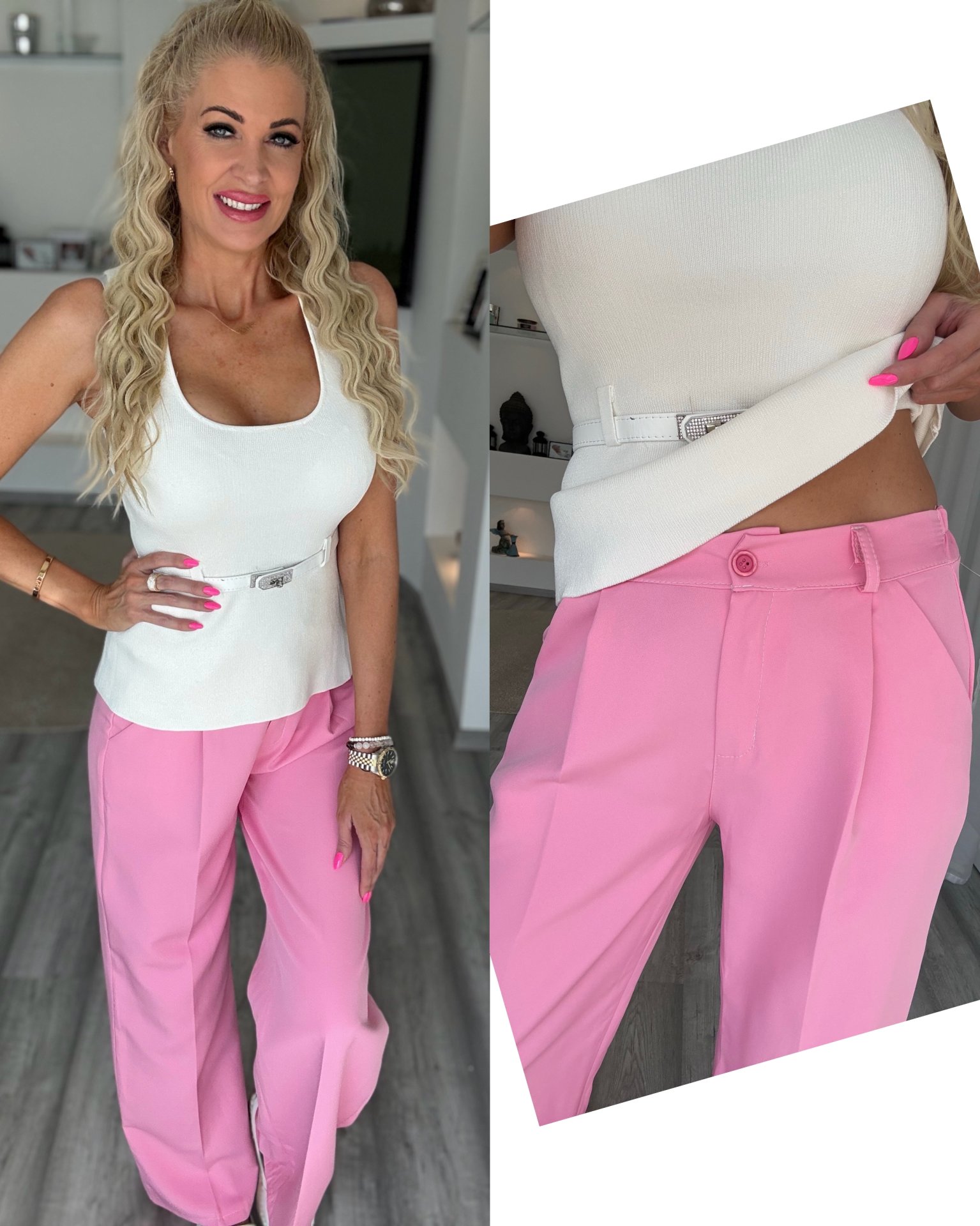 REBI egyenes szabású nadrág rózsaszín 