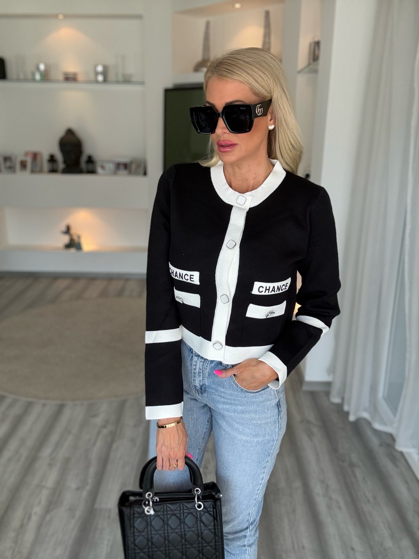 CHANCE tweed kabátka fekete