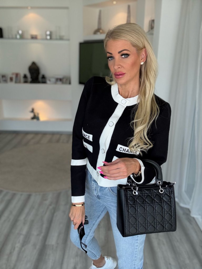 CHANCE tweed kabátka fekete