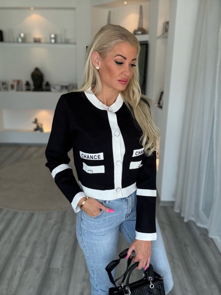 CHANCE tweed kabátka fekete