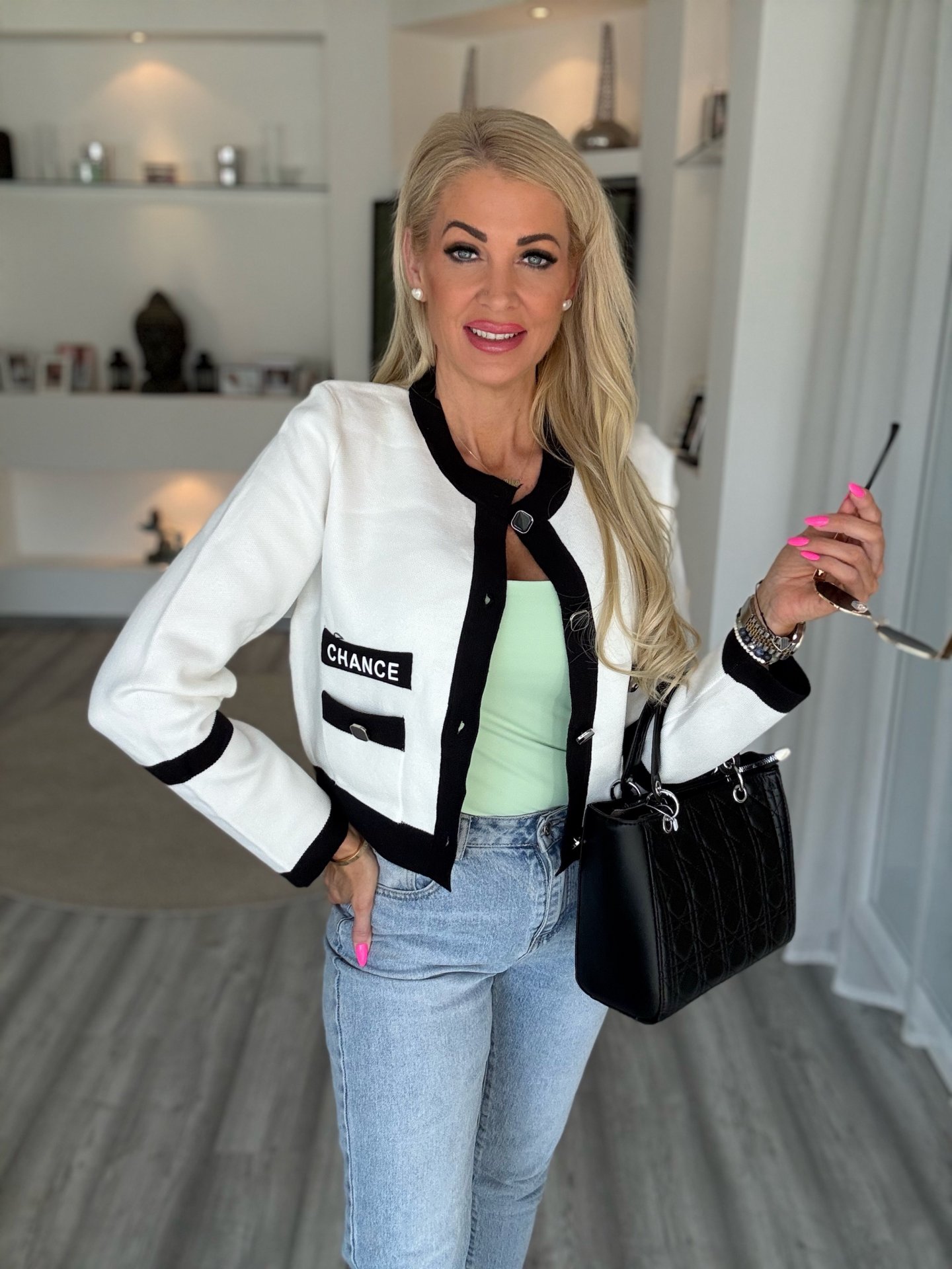 CHANCE tweed kabátka fehér