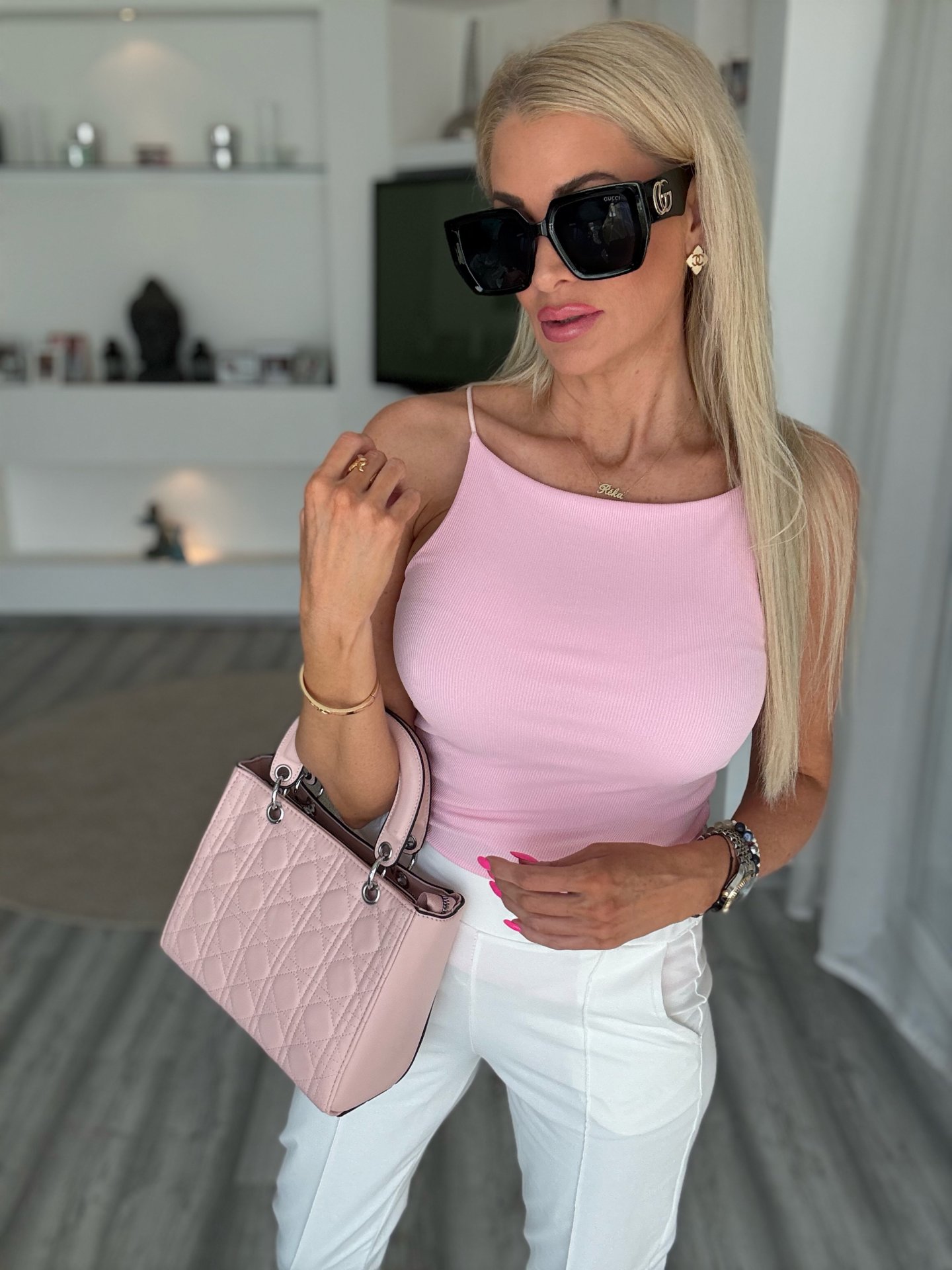 RIVA bordázott felső rózsaszín 