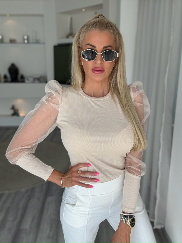 BLUSH tüll felső bézs 