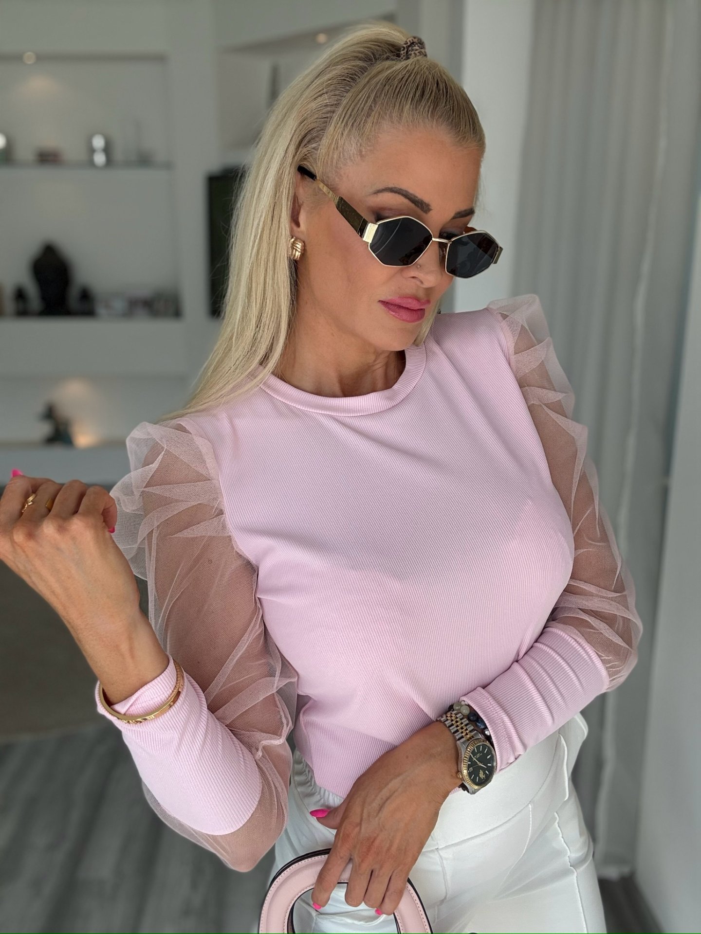 BLUSH tüll felső babarózsaszín 