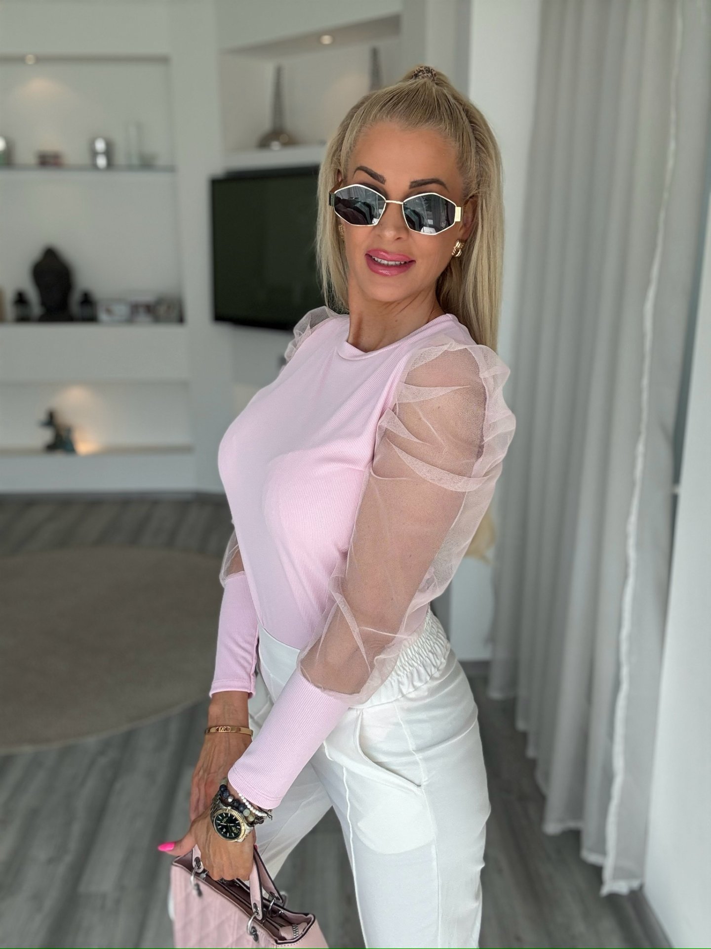 BLUSH tüll felső babarózsaszín 