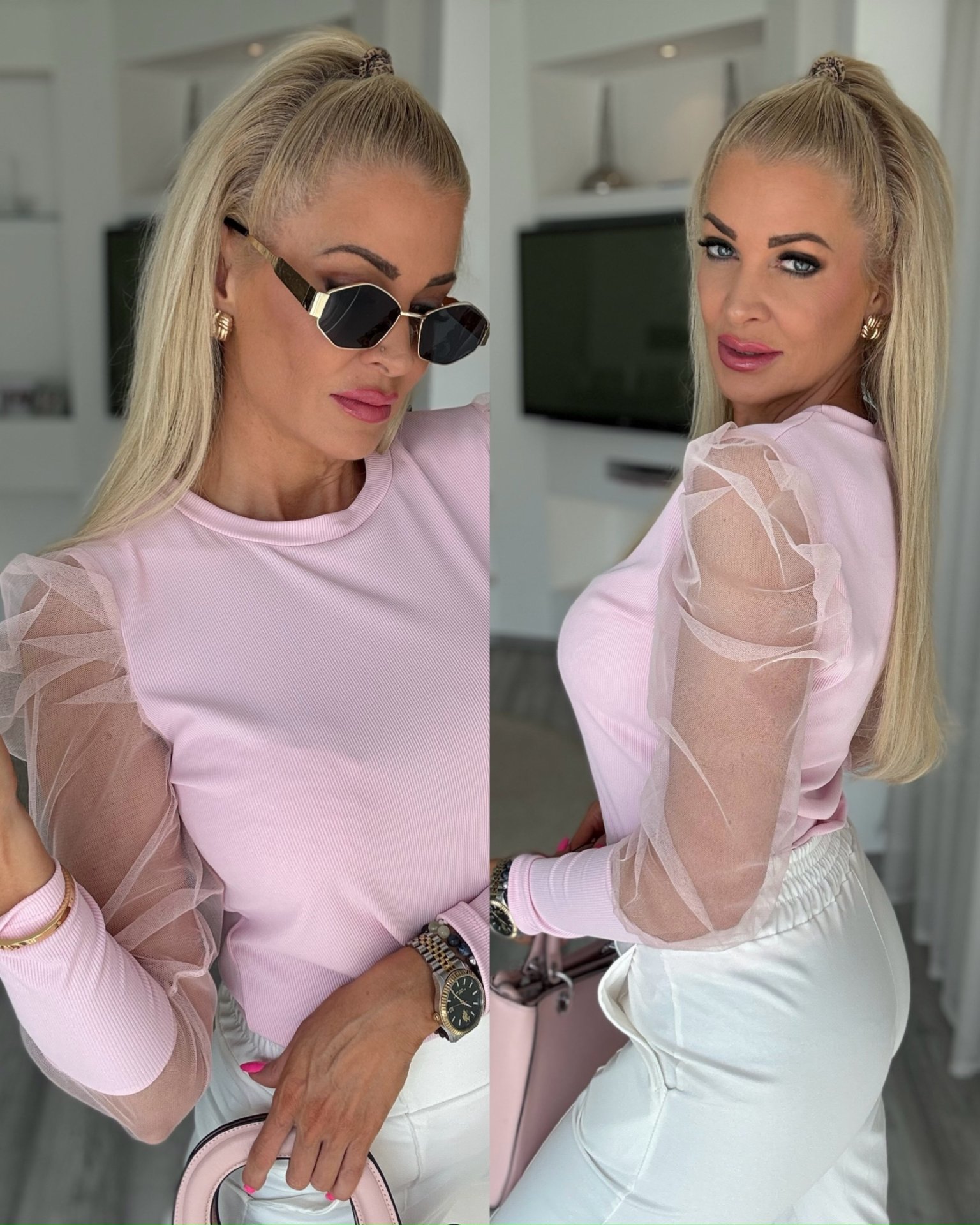 BLUSH tüll felső babarózsaszín 