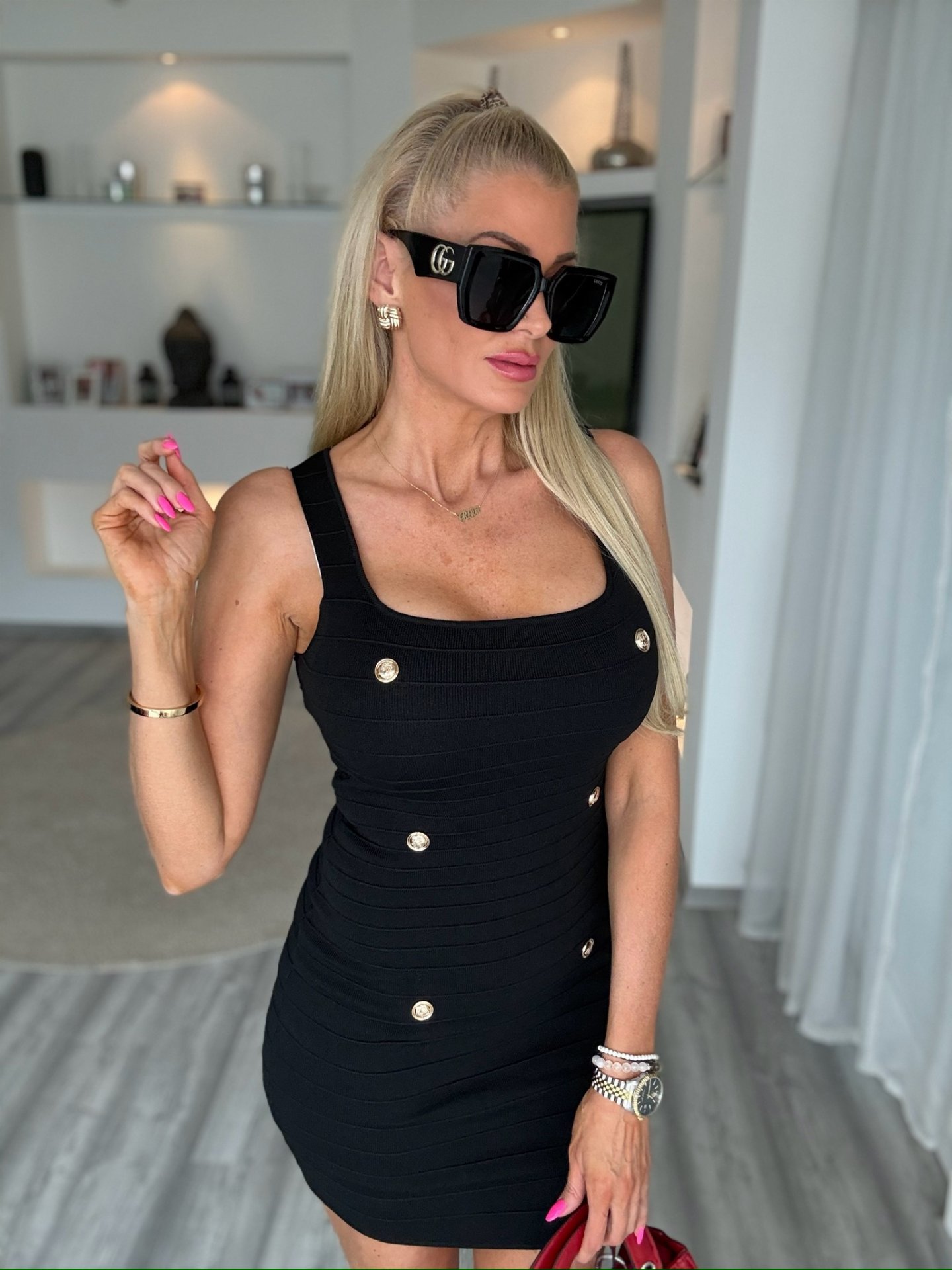 LUX kötött ruha fekete