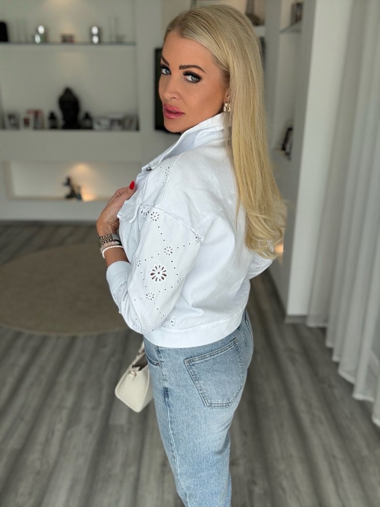 HÍMZETT farmer kabát fehér 