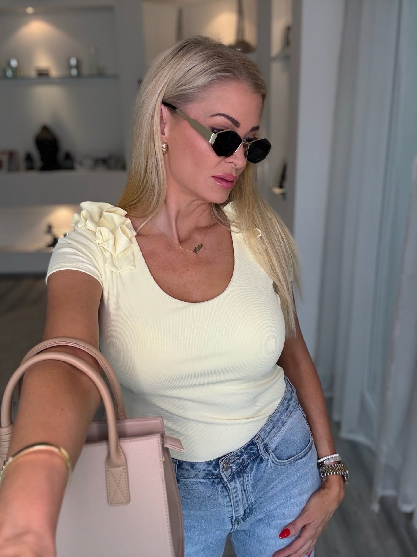 ROSÉ rövid ujjú felső sárga 