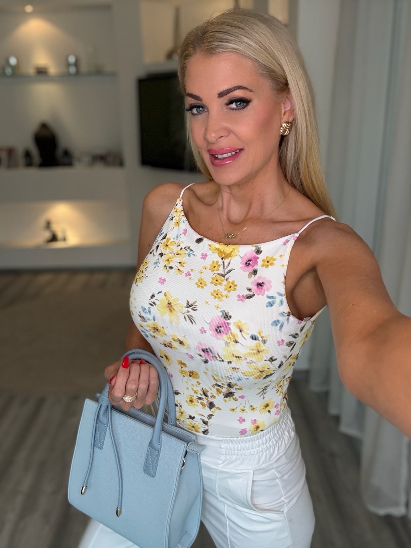 RIVA virágos felső sárga 