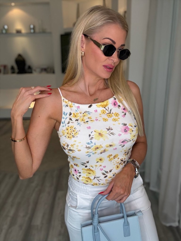 RIVA virágos felső sárga 