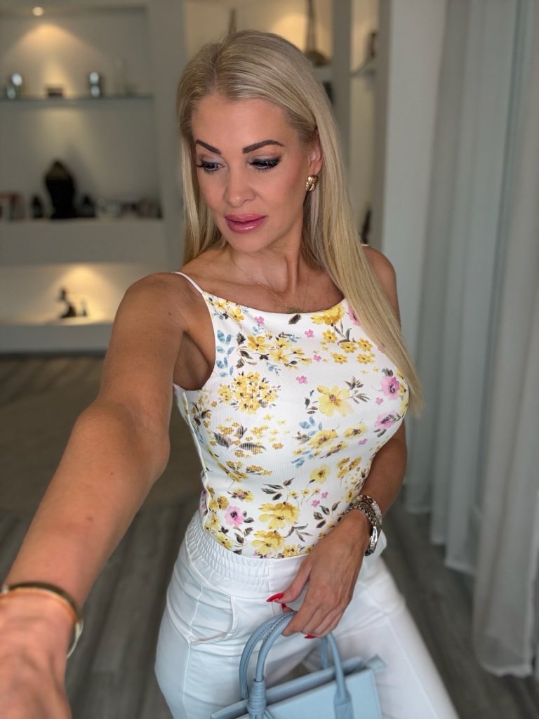 RIVA virágos felső sárga 