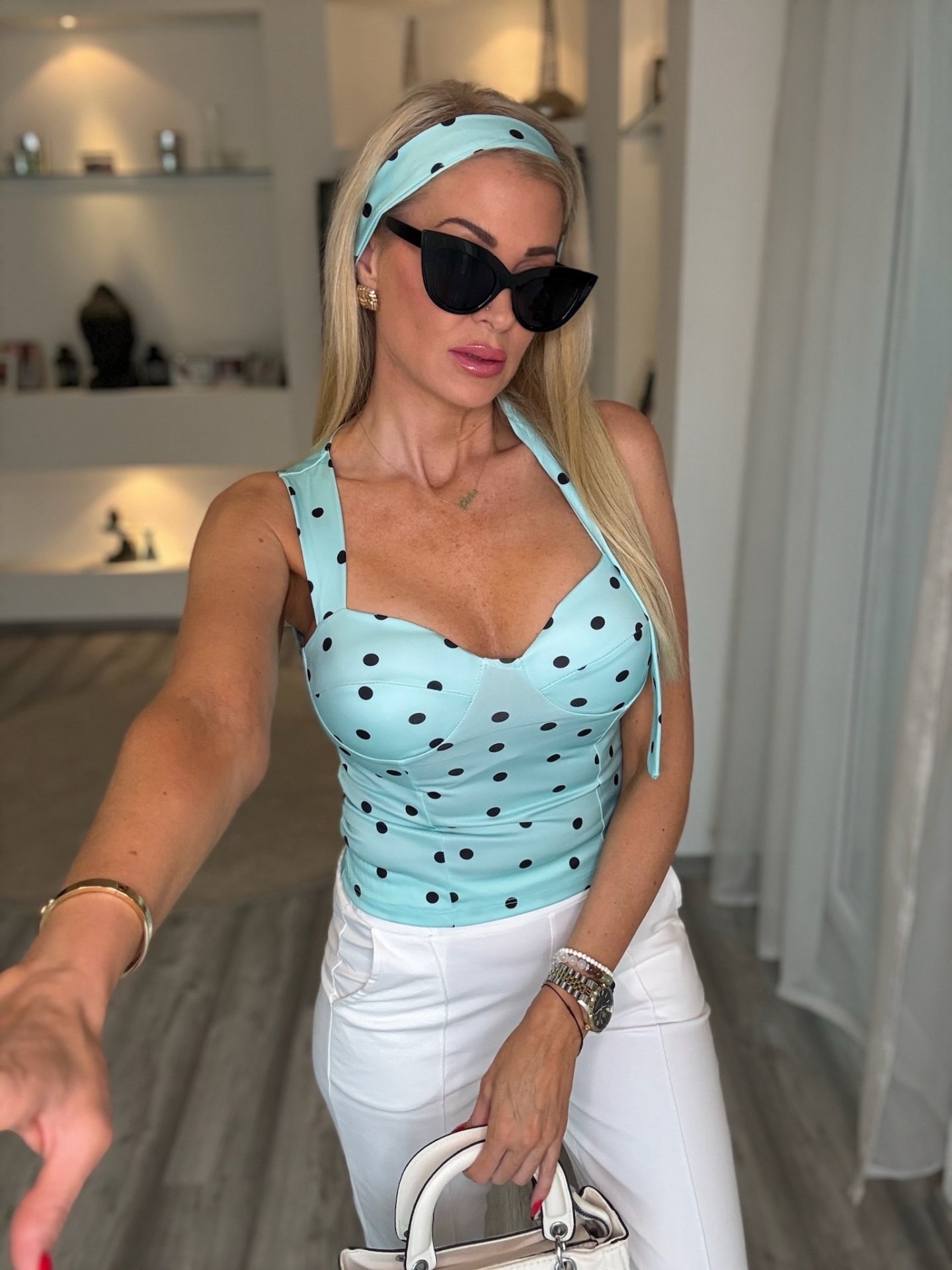 LETTI pöttyös felső turkiz 