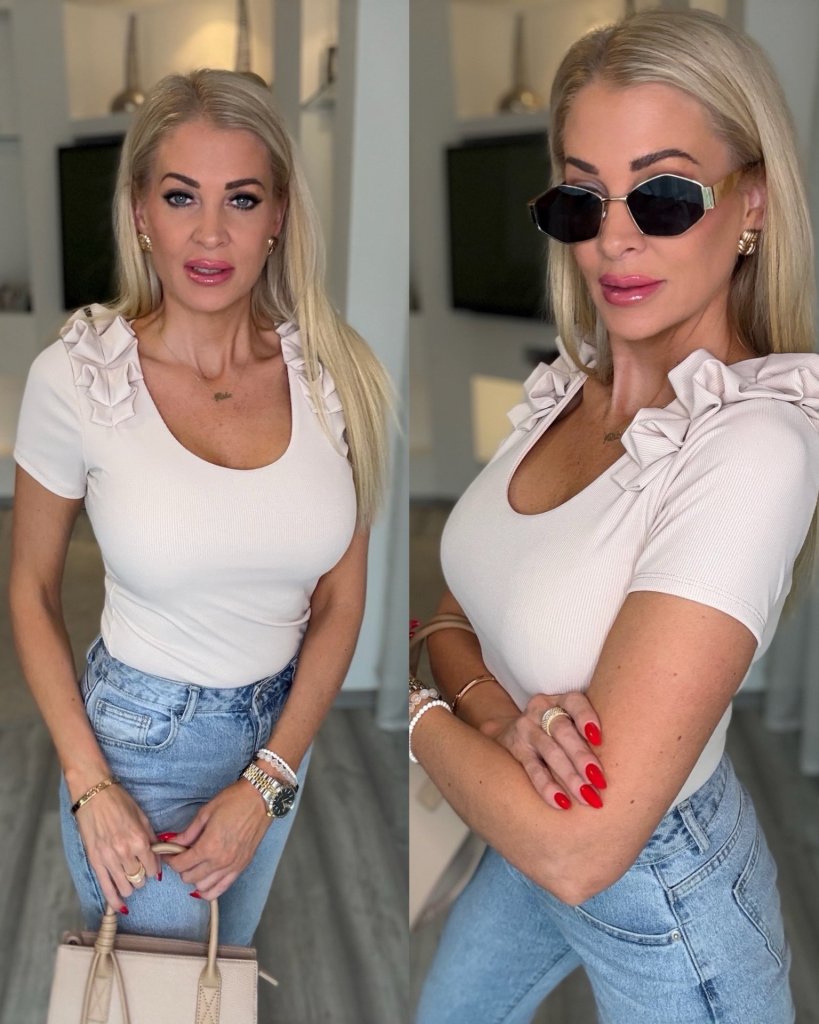 ROSÉ rövid ujjú felső bézs 