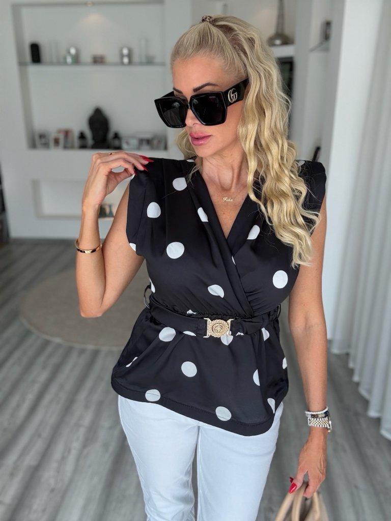 PÖTTYÖS öves felső fekete 