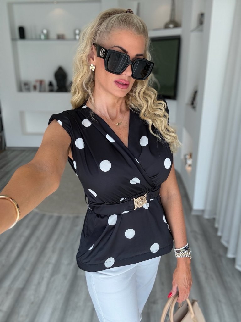 PÖTTYÖS öves felső fekete 