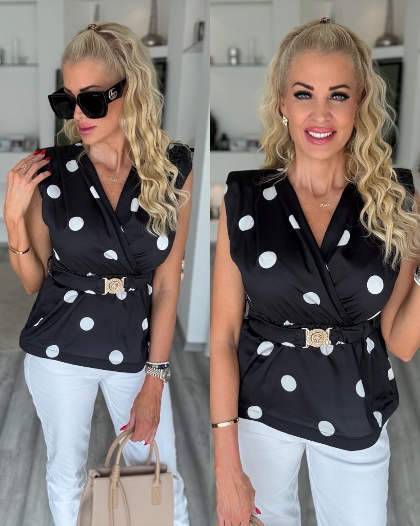 PÖTTYÖS öves felső fekete 